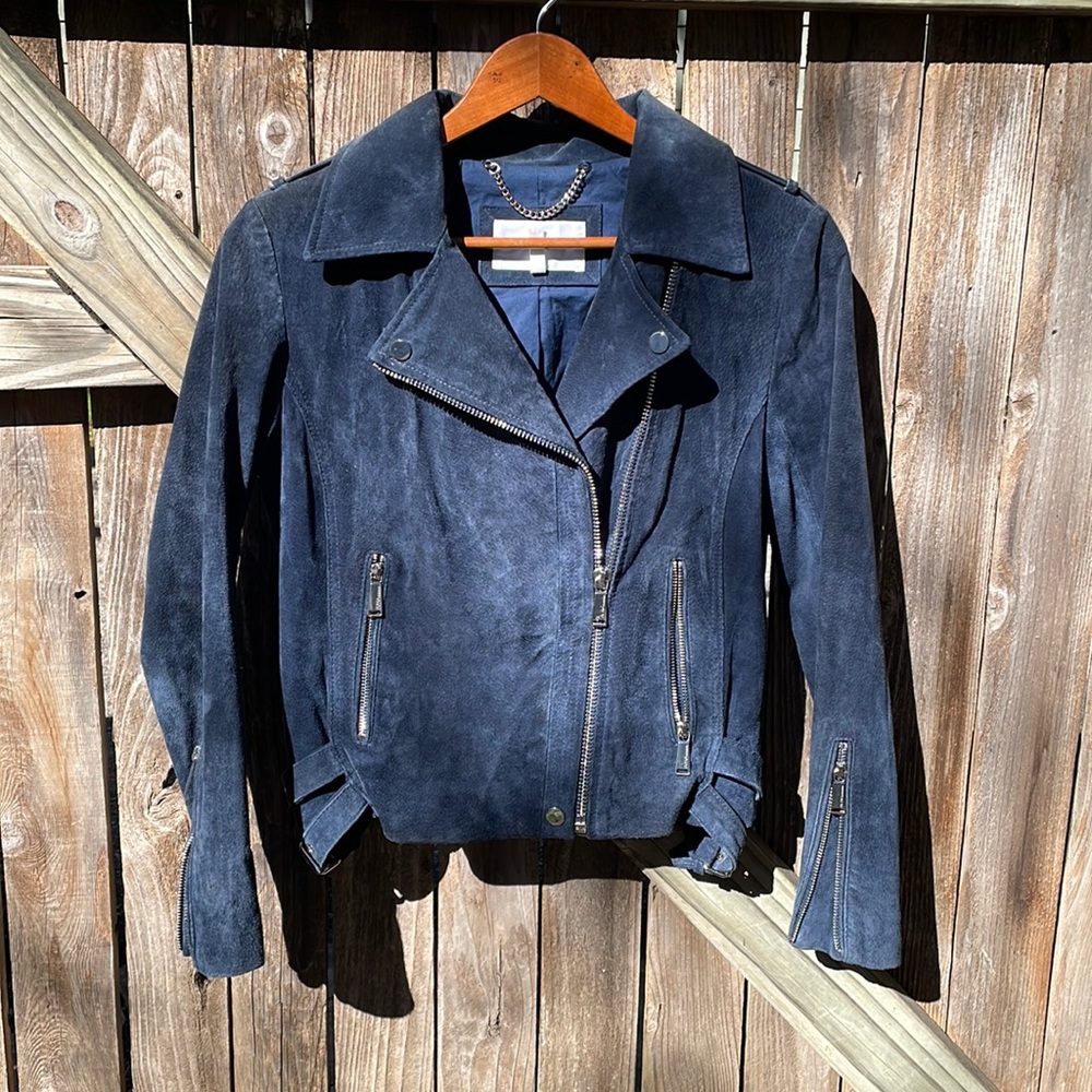 Blue suede moto jacket